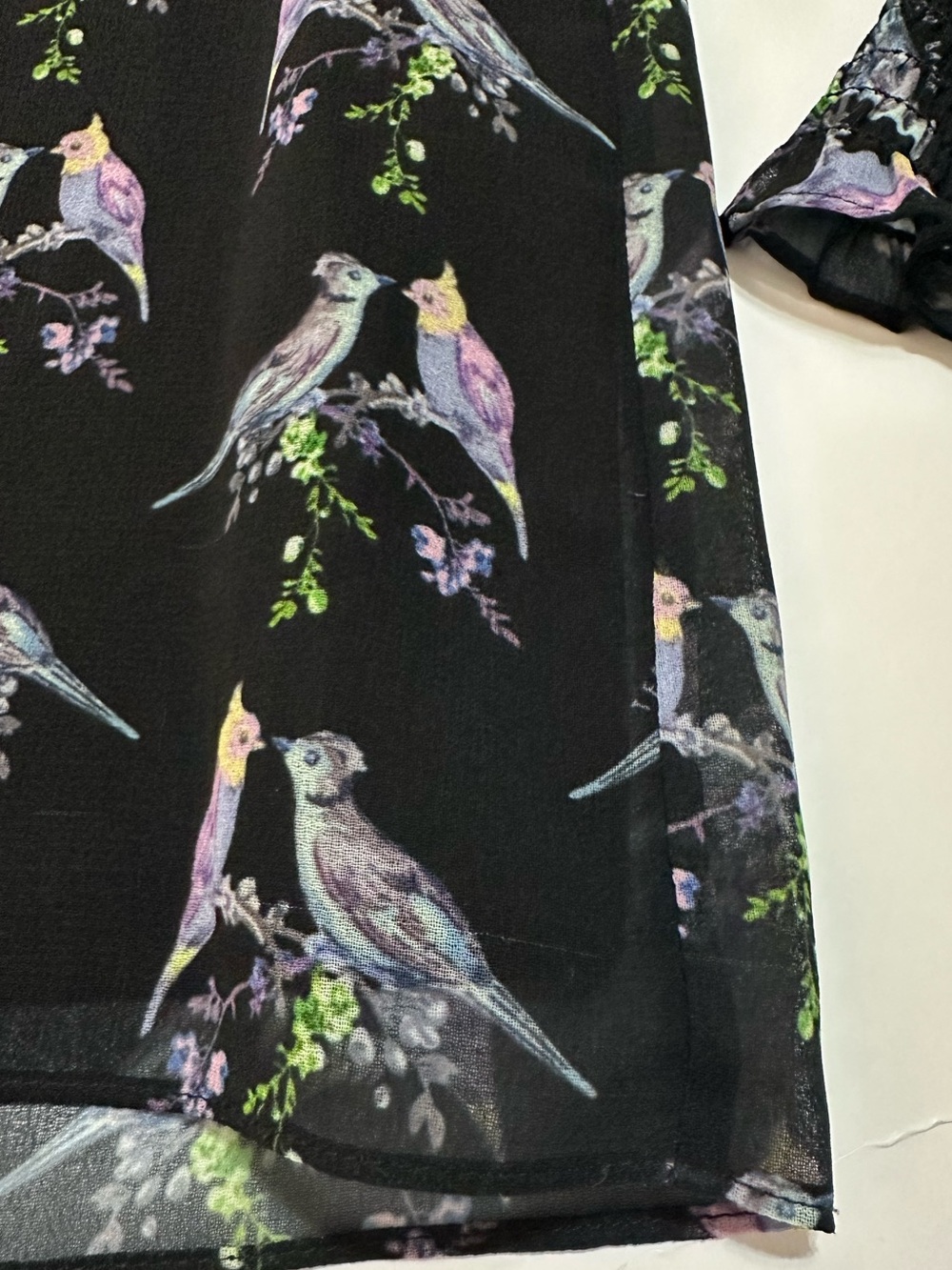 TED BAKER ZABRINA LOVEBIRDS RUFFLE BLOUSE BLACK SHEER CHIFFON SIZE 1 - Picture 12 of 12